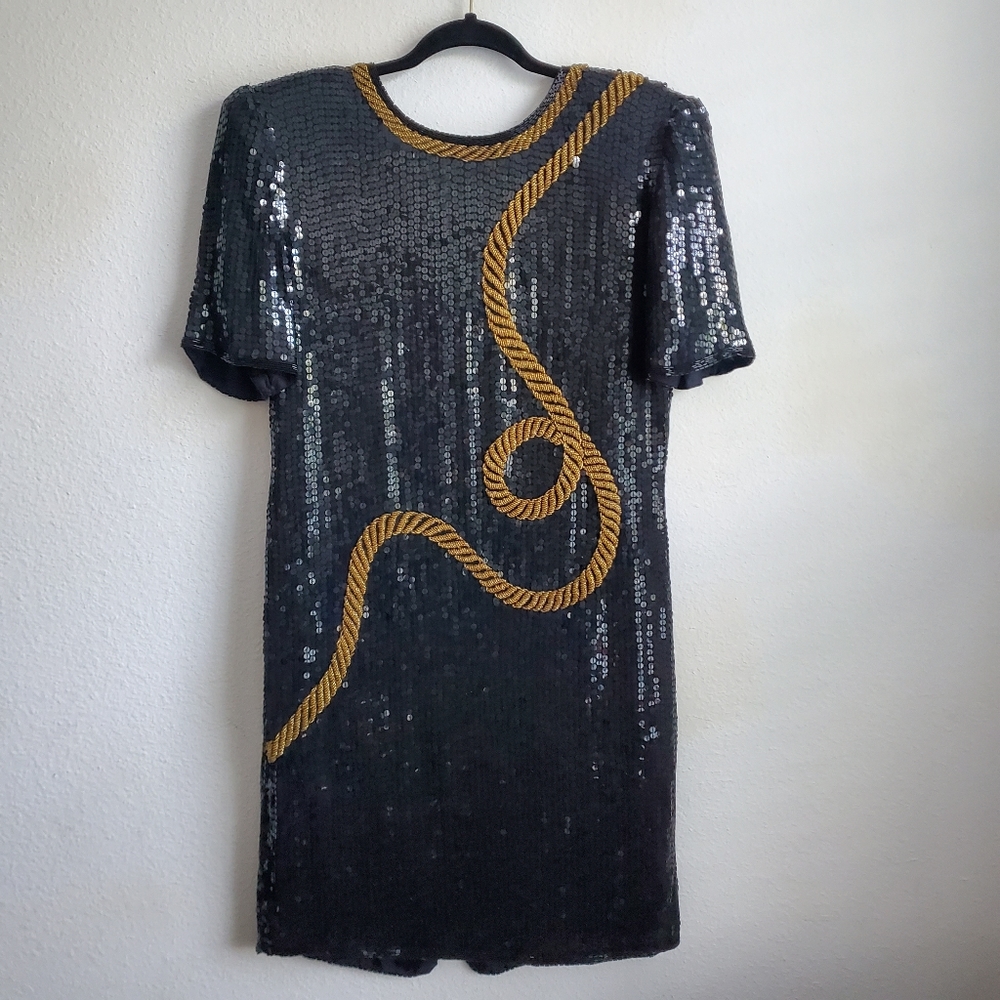 VTG Stenay Black Sequin & Beaded Cocktail Dress